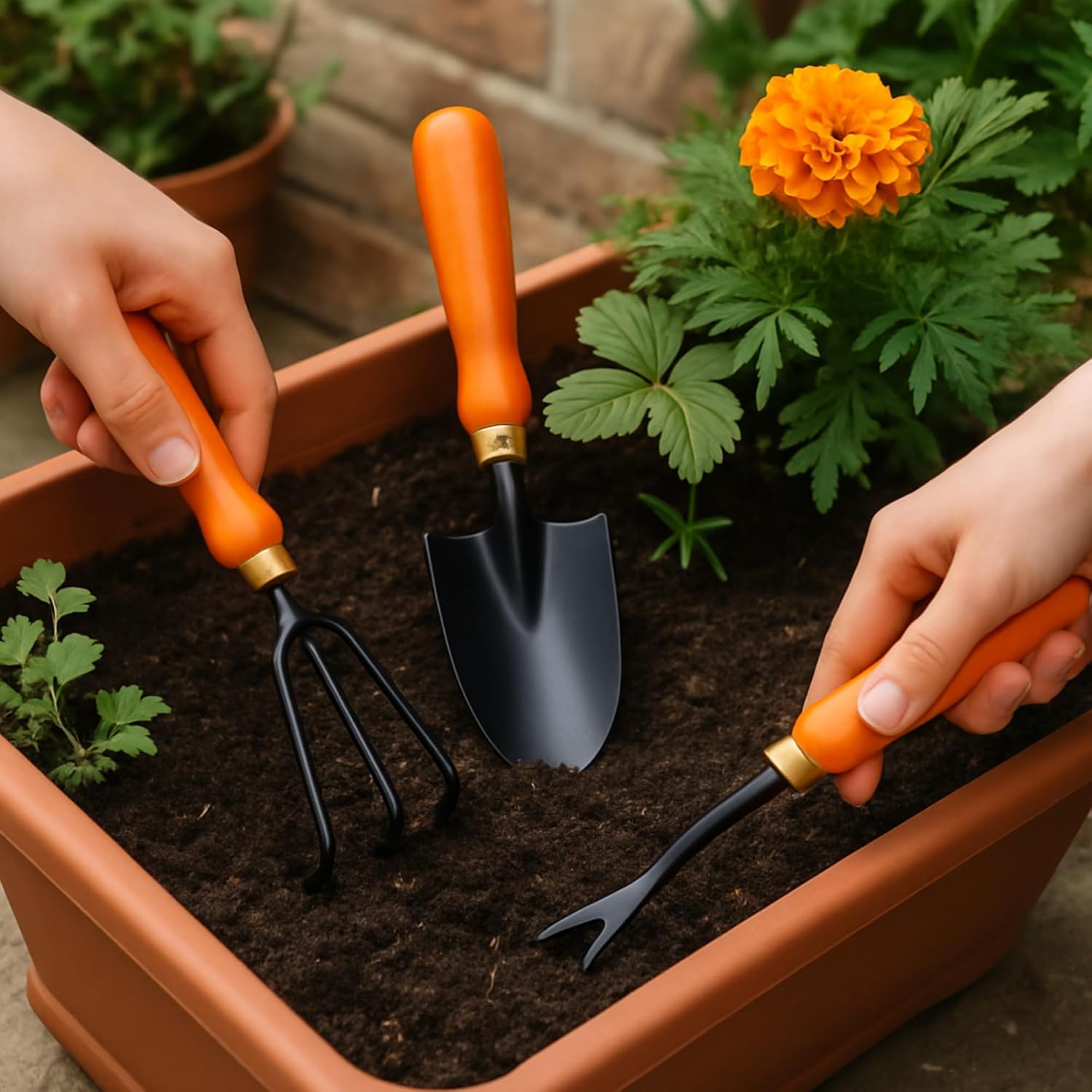 Kraft Seeds Garden Tool Set of 3 Pcs - Home Tools & Gardening Tools Kit for Home Garden- (Big Trowel, Cultivator, Weeder) - Terrace Gardening Accessories, Gardening Essentials, Garden Tools Heavy Duty - Image 2