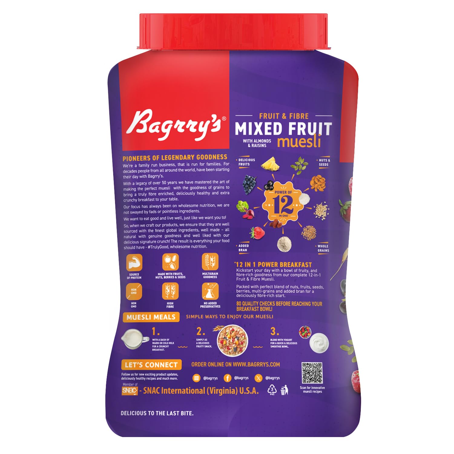 Bagrry’s Fruit & Fibre Muesli- Mixed Fruit 1kg Jar | 75% Fruits, Nuts, Seeds & Grains | Power of 12 Ingredients | With Strawberries, Apples, Pineapples, Oats & Seeds | High Fibre, Source of Protein, No Trans-Fat | Healthy Multigrain Breakfast Cereal | No Corn Flakes Muesli | No Presevatives - Image 8
