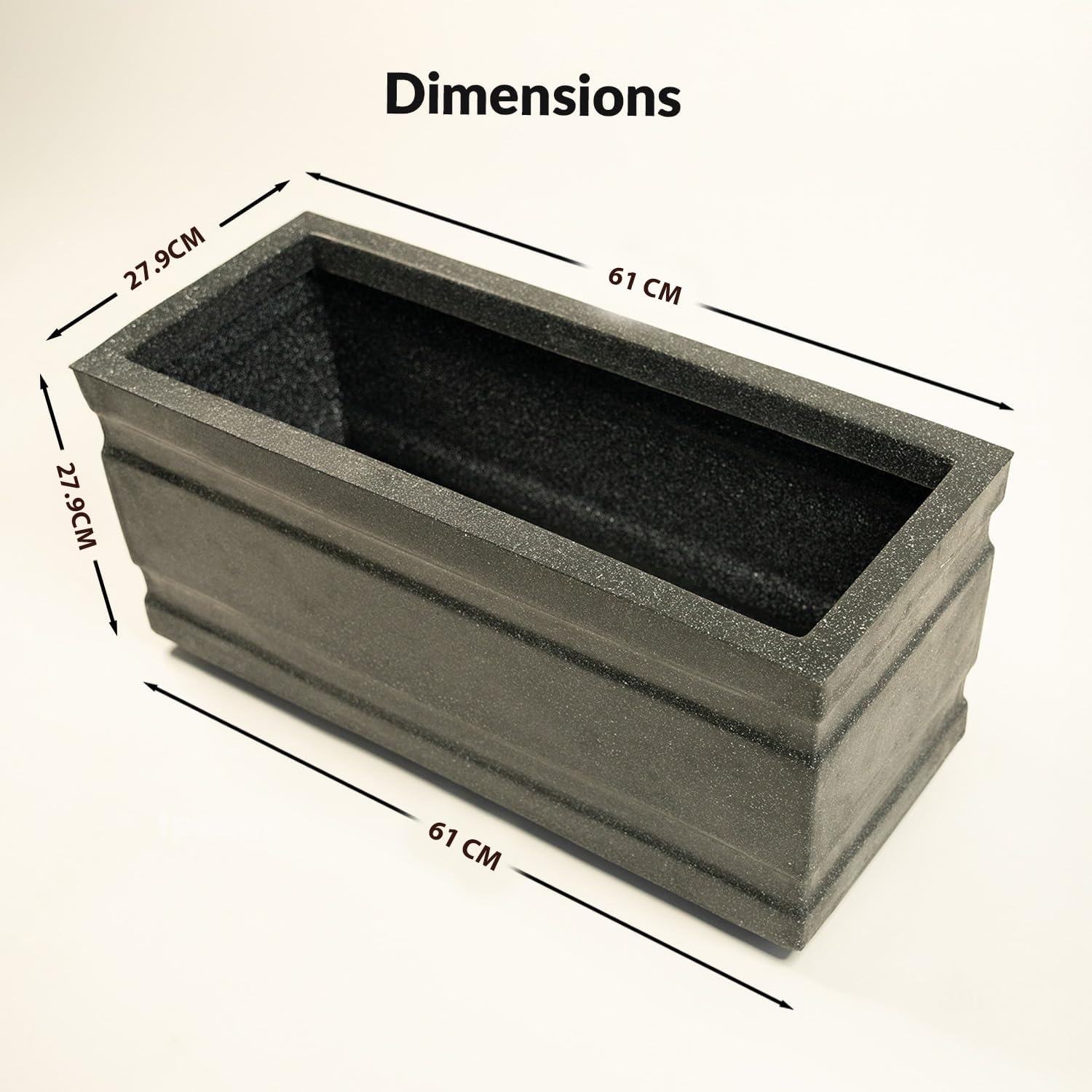 TrustBasket Haven 24 Inch Lightweight German Polymer Planter | Unbreakable UV-Protected Flower Pot for Living Room, Balcony, Garden | Large Planter for Home Décor | Rectangular Planters | Grey - Image 2