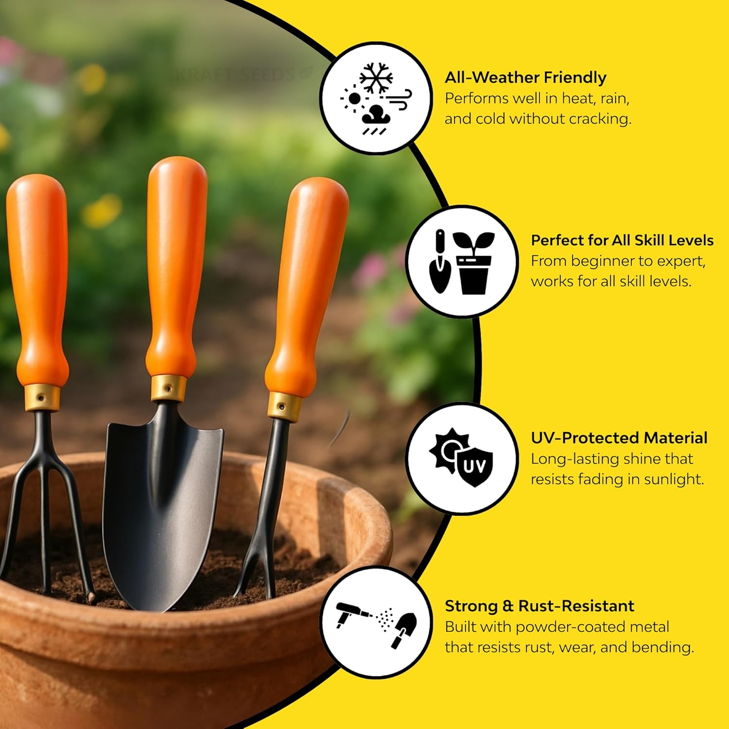 Kraft Seeds Garden Tool Set of 3 Pcs - Home Tools & Gardening Tools Kit for Home Garden- (Big Trowel, Cultivator, Weeder) - Terrace Gardening Accessories, Gardening Essentials, Garden Tools Heavy Duty - Image 6