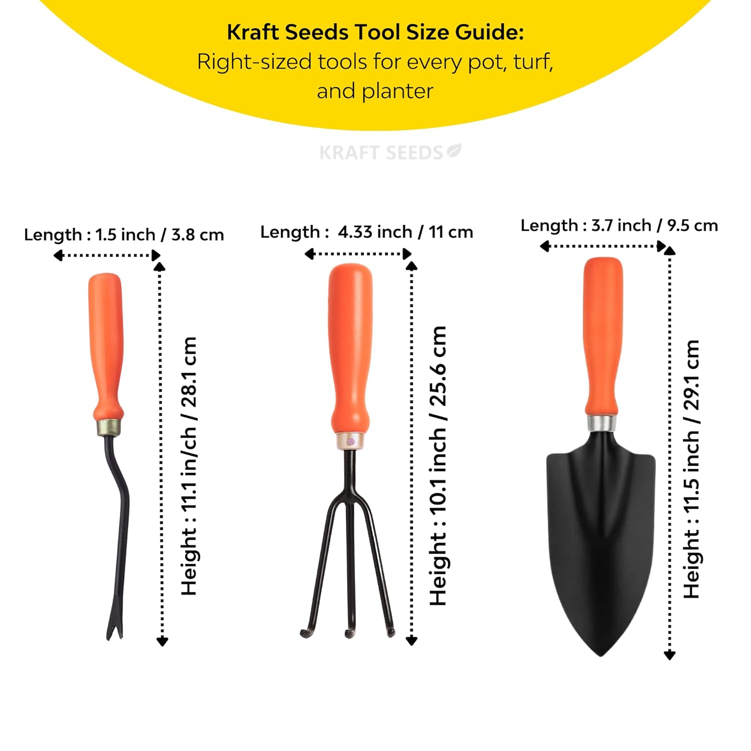 Kraft Seeds Garden Tool Set of 3 Pcs - Home Tools & Gardening Tools Kit for Home Garden- (Big Trowel, Cultivator, Weeder) - Terrace Gardening Accessories, Gardening Essentials, Garden Tools Heavy Duty - Image 3