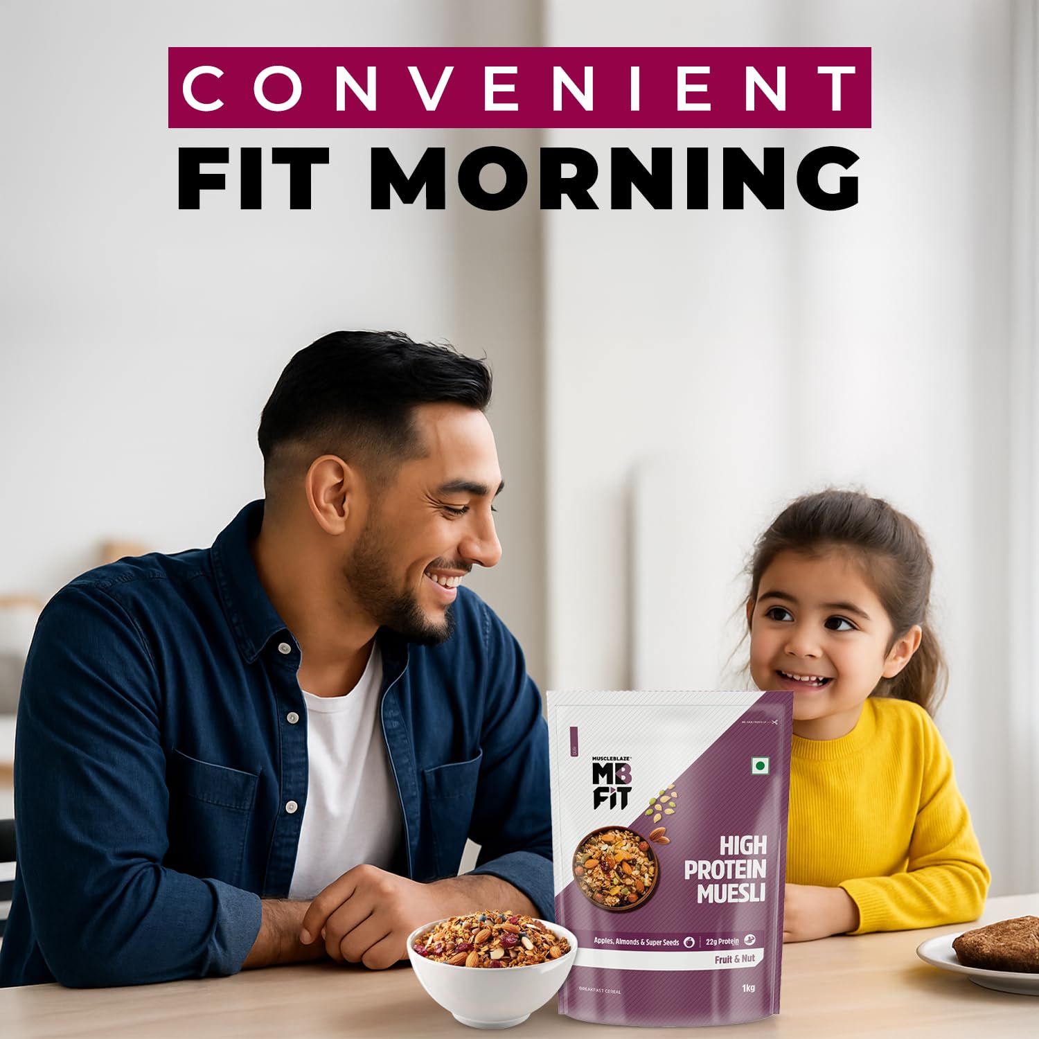 MuscleBlaze Fit High Protein Muesli (1kg, Fruits & Nut) | 22g Protein | With Apple, Almonds & Super Seeds, High Protein Breakfast Cereals - Image 5