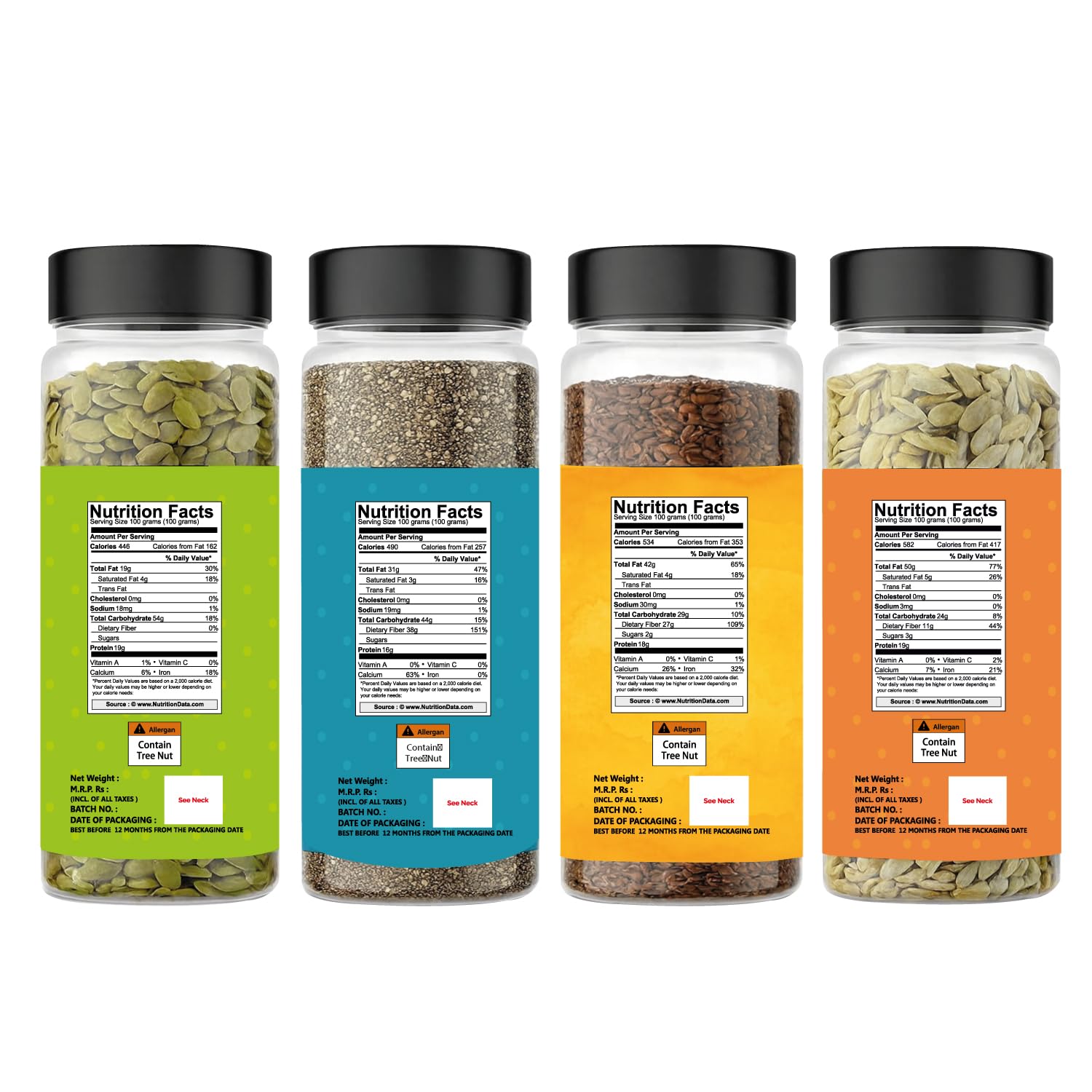 Wonderland Foods 4 Superseed Combo Lightly Roasted Chia, Jumbo Pumpkin, Jumbo SunFlower, Flax Seeds Jar 800g (200g X 4) | Seeds For Eating | Immunity Booster Diet | Mix Seeds for Eating | Superfood - Image 4