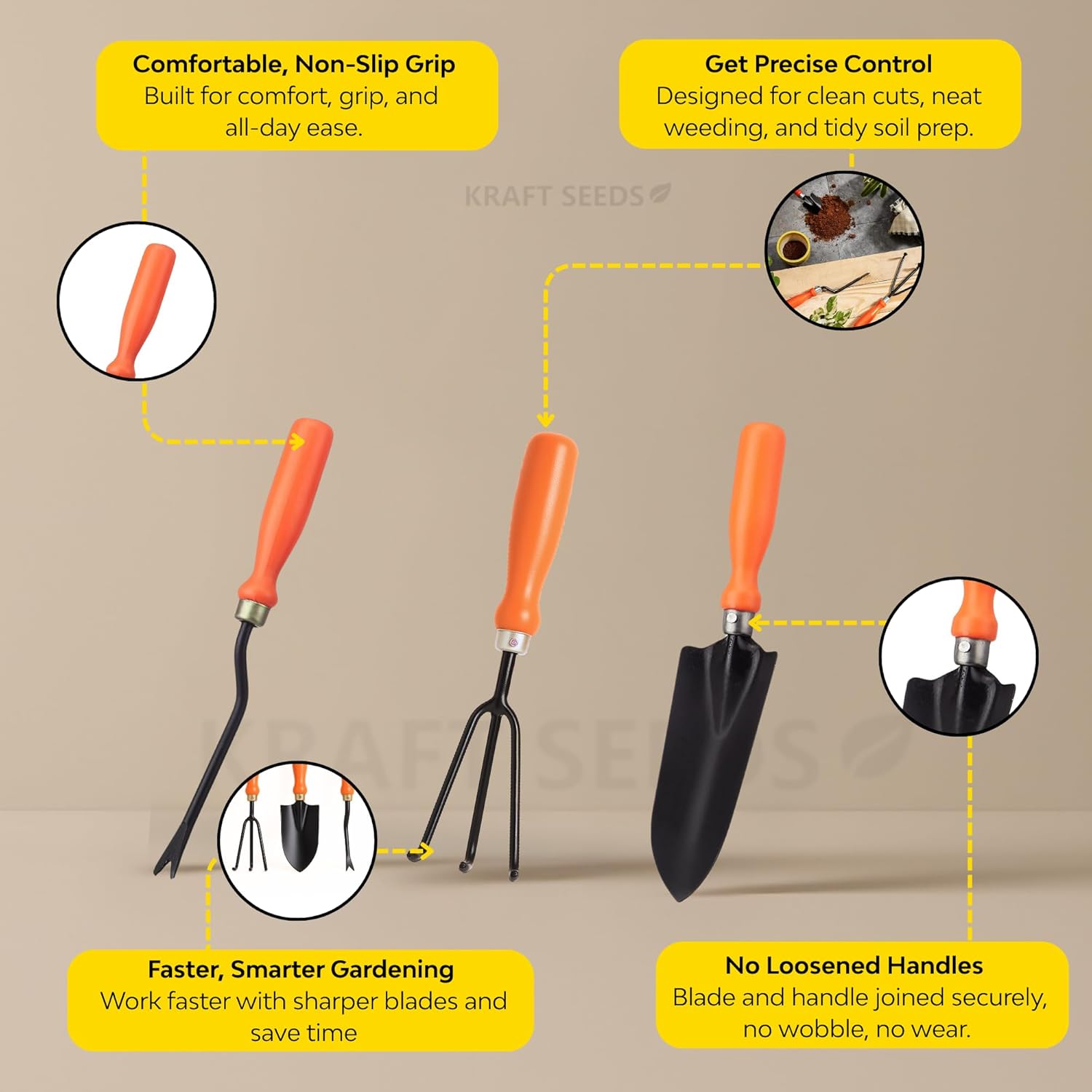 Kraft Seeds Garden Tool Set of 3 Pcs - Home Tools & Gardening Tools Kit for Home Garden- (Big Trowel, Cultivator, Weeder) - Terrace Gardening Accessories, Gardening Essentials, Garden Tools Heavy Duty - Image 7