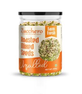 Zucchero Roasted Premium Mixed Seeds, Unsalted, 400G (6 in 1) (Sunflower, Pumpkin, Chia, Flax, Watermelon, Sesame) | Zero Added Oil | Salt-Free | Crunchy Roasted | Protein Rich | Healthy Snack | Omega Rich | Weight Loss