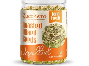 Zucchero Roasted Premium Mixed Seeds, Unsalted, 400G (6 in 1) (Sunflower, Pumpkin, Chia, Flax, Watermelon, Sesame) | Zero Added Oil | Salt-Free | Crunchy Roasted | Protein Rich | Healthy Snack | Omega Rich | Weight Loss