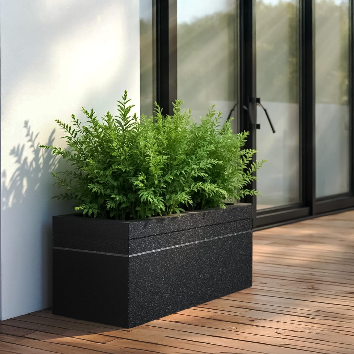TrustBasket Haven 24 Inch Lightweight German Polymer Planter | Unbreakable UV-Protected Flower Pot for Living Room, Balcony, Garden | Large Planter for Home Décor | Rectangular Planters | Grey