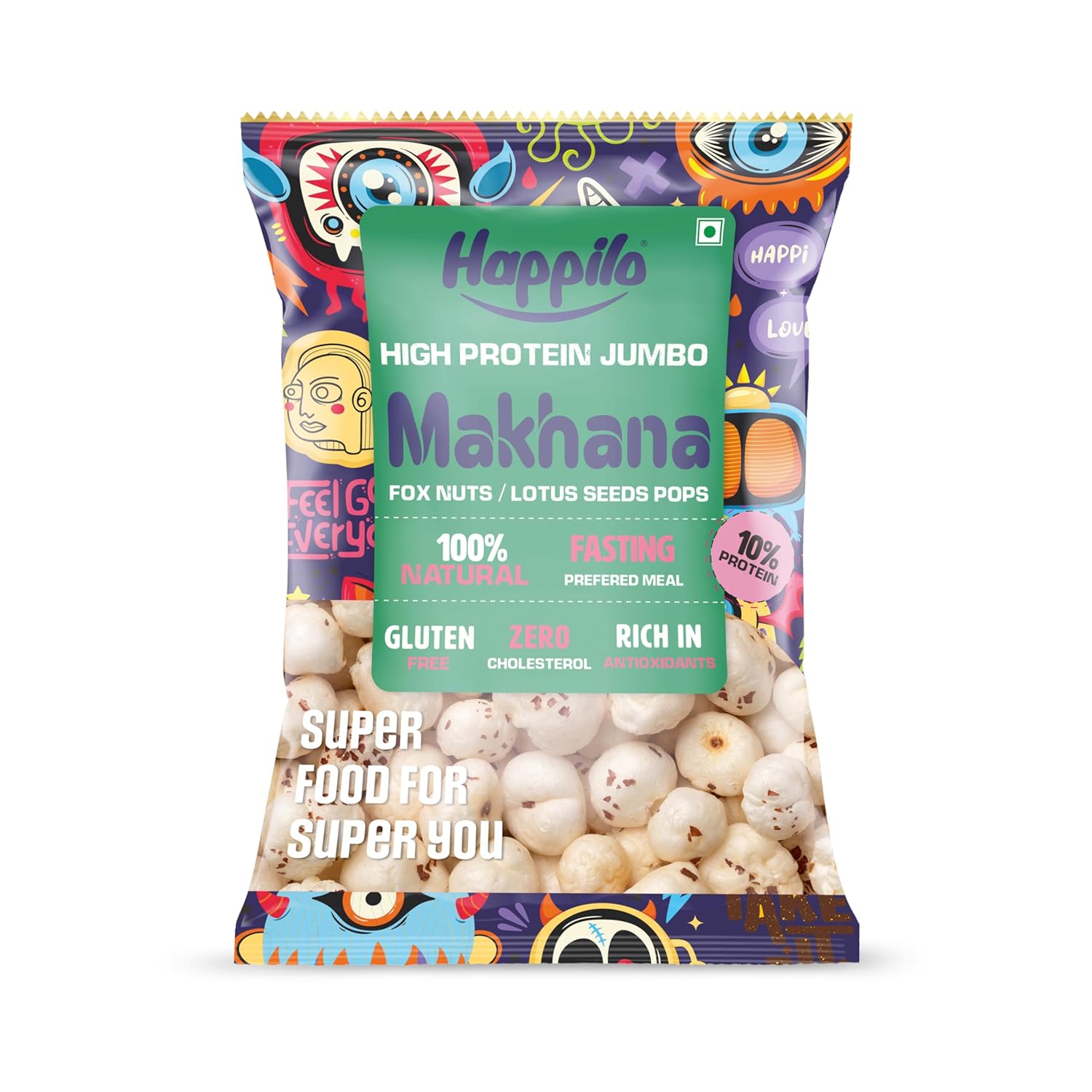 Happilo Premium Jumbo Handpicked Fox Nuts (Phool Makhana) 100g | Lotus Seeds, Roasted Foxnuts | Healthy Snacks | Low Calorie, Vegan & Superfood