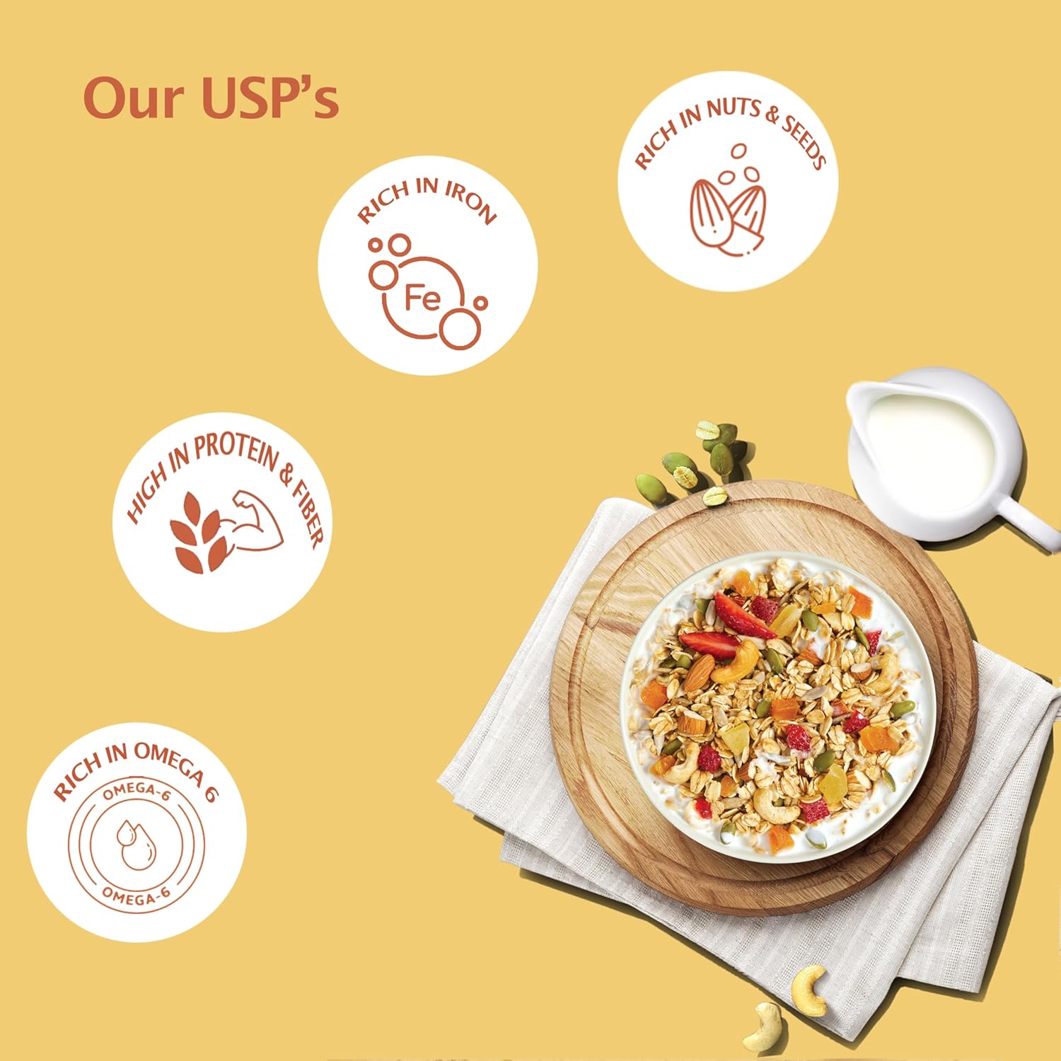 Munchilicious Granola - Crunchy Dried Fruits, 350g | 82% Nuts, Seeds, Grains & Fruits | Protein Rich Breakfast Cereal with Almonds, Cashew, Apricot, Pineapple & Strawberry | No Added Preservatives - Image 5