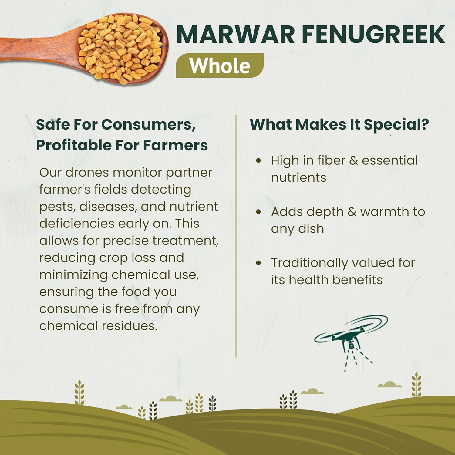 BharatRohan Marwar Fenugreek | Whole Methi Seeds | Chemical residue free | Drone monitored | 200g pack - Image 5