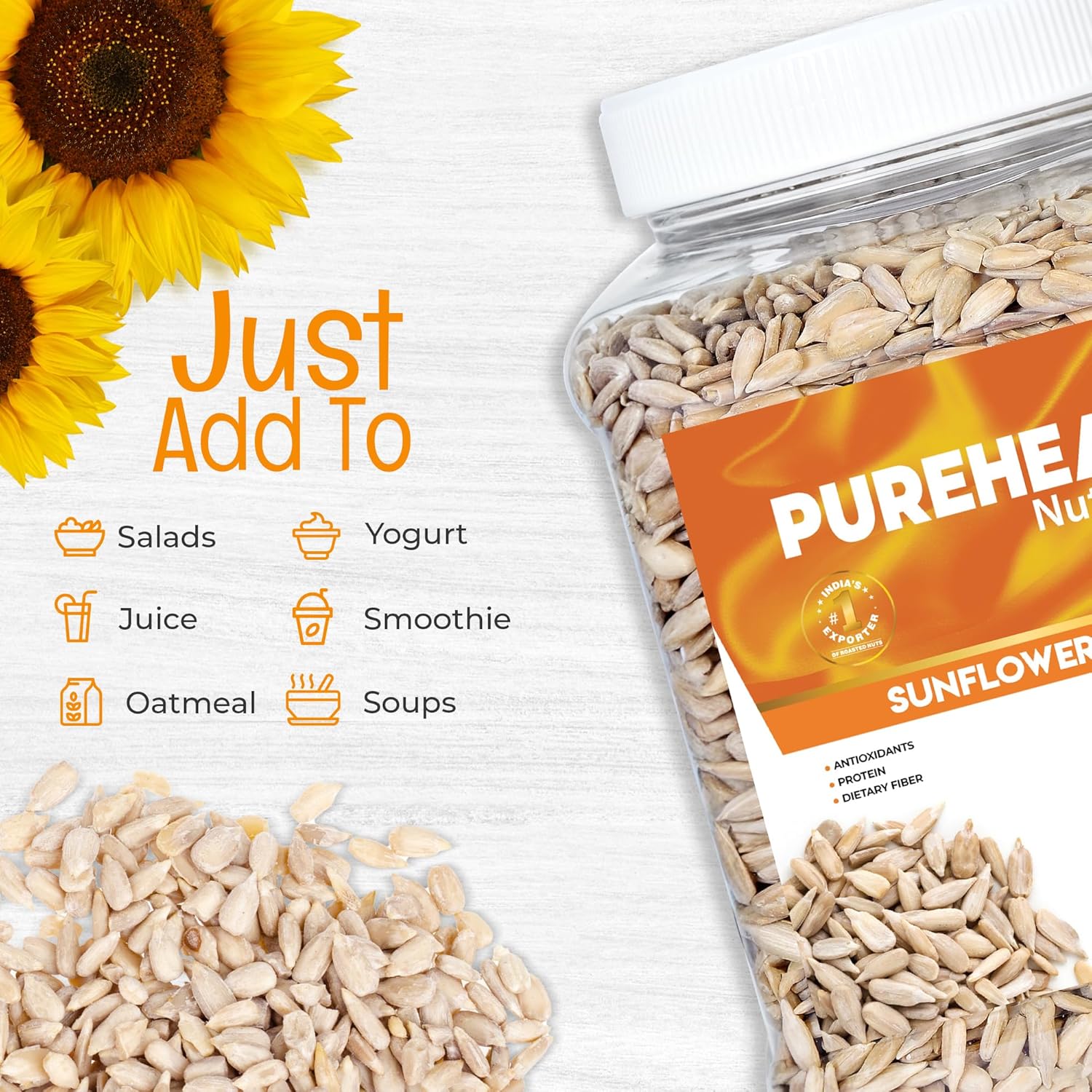 Pureheart Premium Raw Sunflower Seeds for Eating 1000 gm - Protein, Fibre and Antioxidants Rich Superfood for Heart Health, Immune Support, Healthy Diet Snack - Image 4