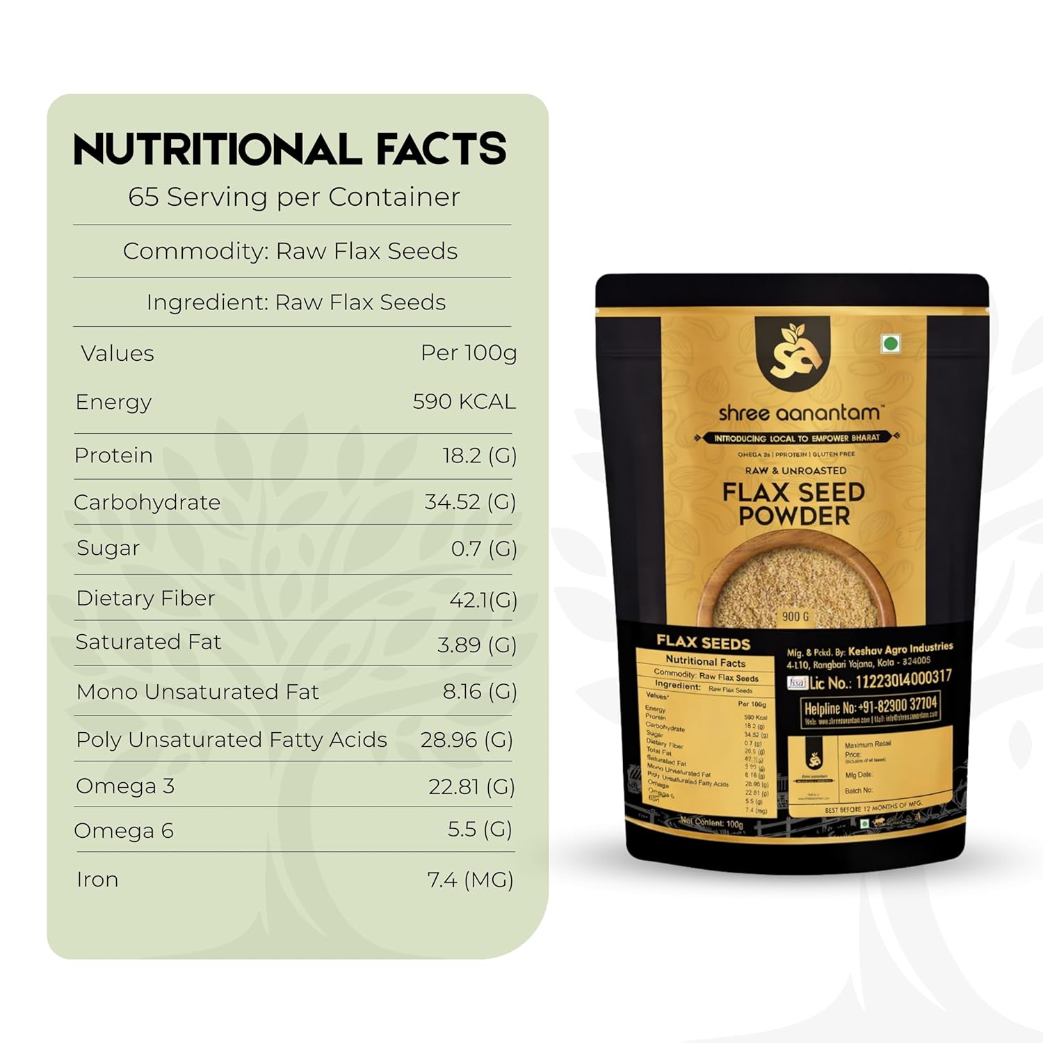 Shree Aanantam Cold‑Milled Flax Seed Powder – 400gr | Non‑GMO, Gluten‑Free Ground Flaxseed Meal | High Fiber Plant Protein & Omega‑3, Vegan Superfood for Smoothies, Baking & Heart Health - Image 2