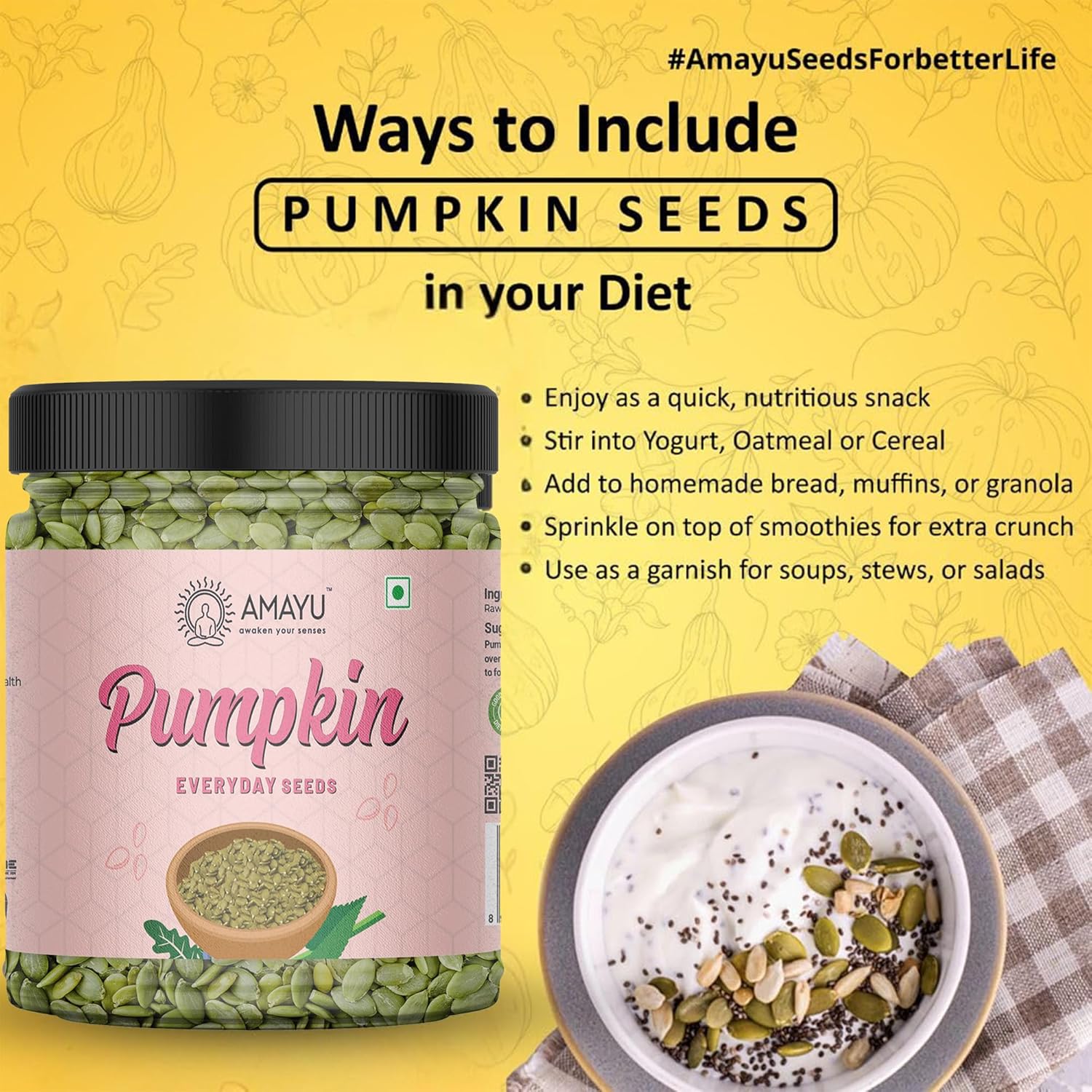 AMAYU Raw Pumpkin Seeds 200g, Rich in Fiber Superfood, Seeds For Eating, Healthy Diet - Image 6