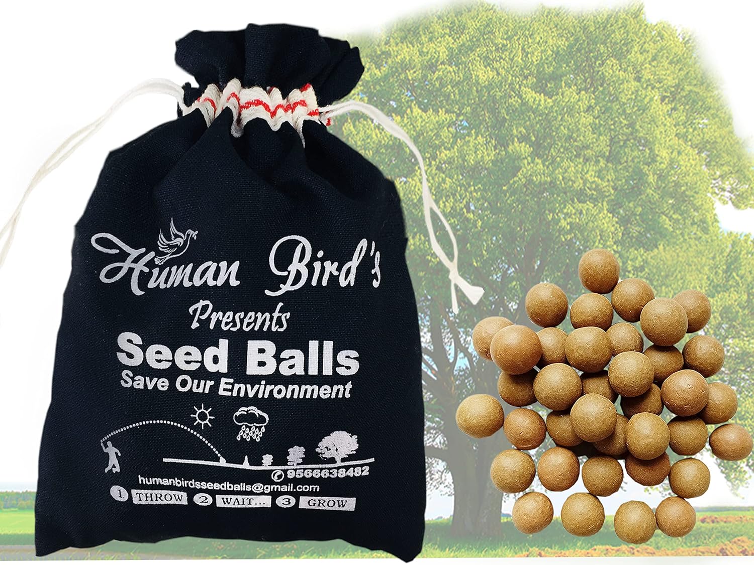 Human Birds International - Seed Balls, Just Throw & Grow, Tree Seed Bombs, Seed Balls Return Gift, Seed Balls of Trees (Peepal Seed Balls, 50)