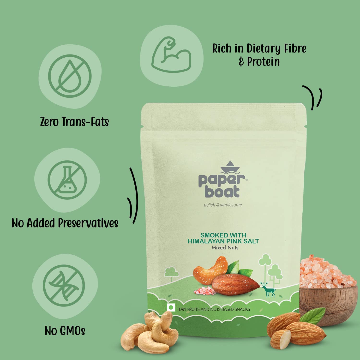 Paper Boat Smoked and Roasted Mixed Nuts with Himalayan Pink Salt, Premium Dry Fruit Mix | Almonds & Cashews, Pouch (200g) - Image 7