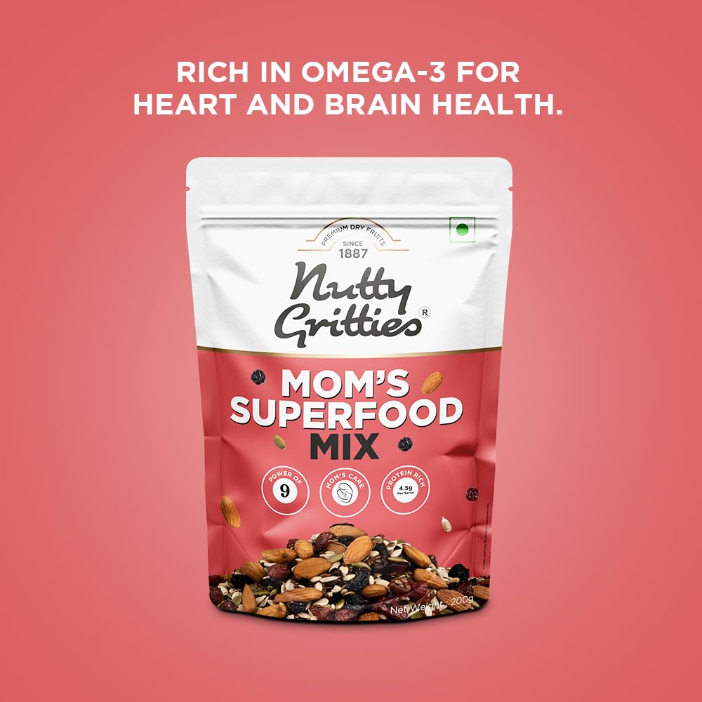 Nutty Gritties Mixed Nuts Dry Fruits - Mom's Superfood Mix - Roasted Almond, Pumpkin, Sunflower, Watermelon, Flax, Raisins, Black Currant, Cranberries, Blueberries, 200g - Image 3