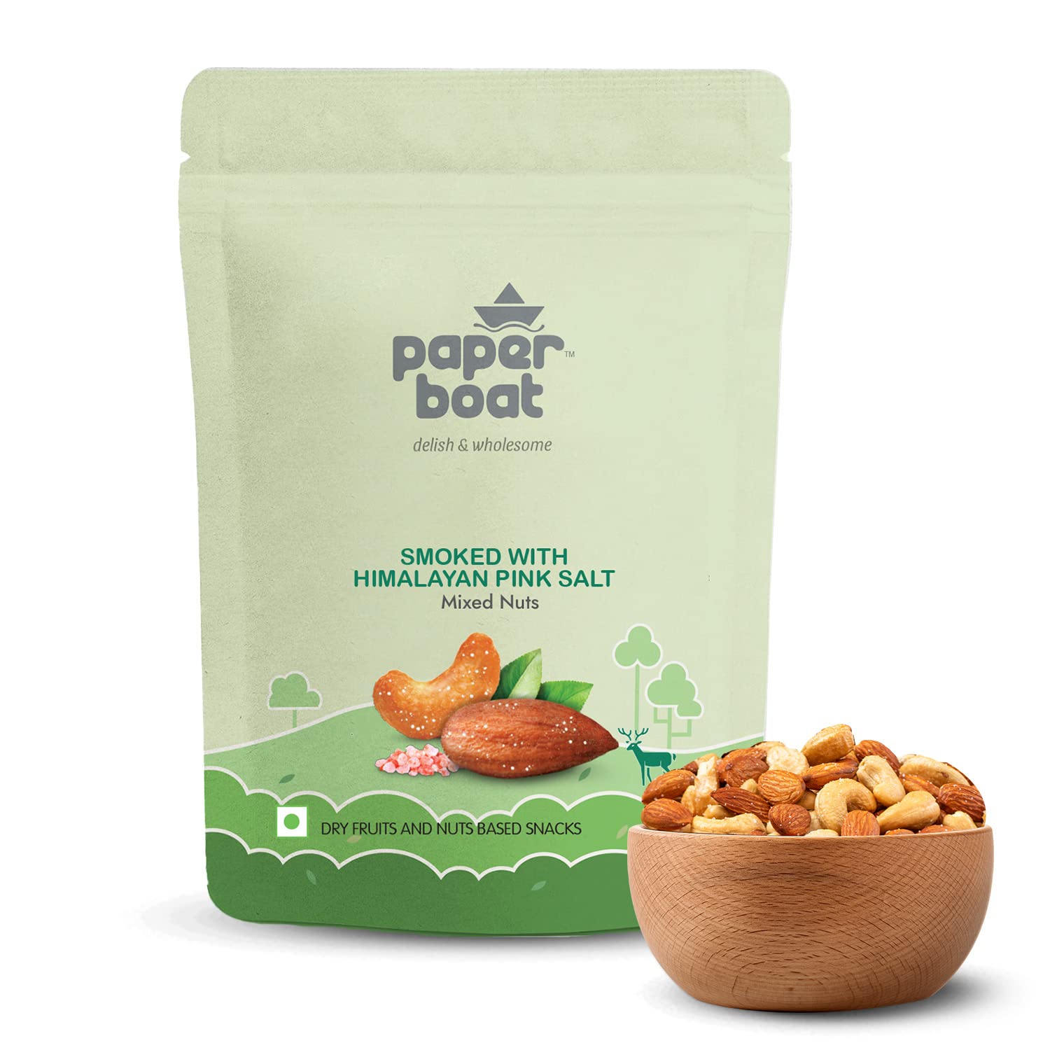 Paper Boat Smoked and Roasted Mixed Nuts with Himalayan Pink Salt, Premium Dry Fruit Mix | Almonds & Cashews, Pouch (200g)
