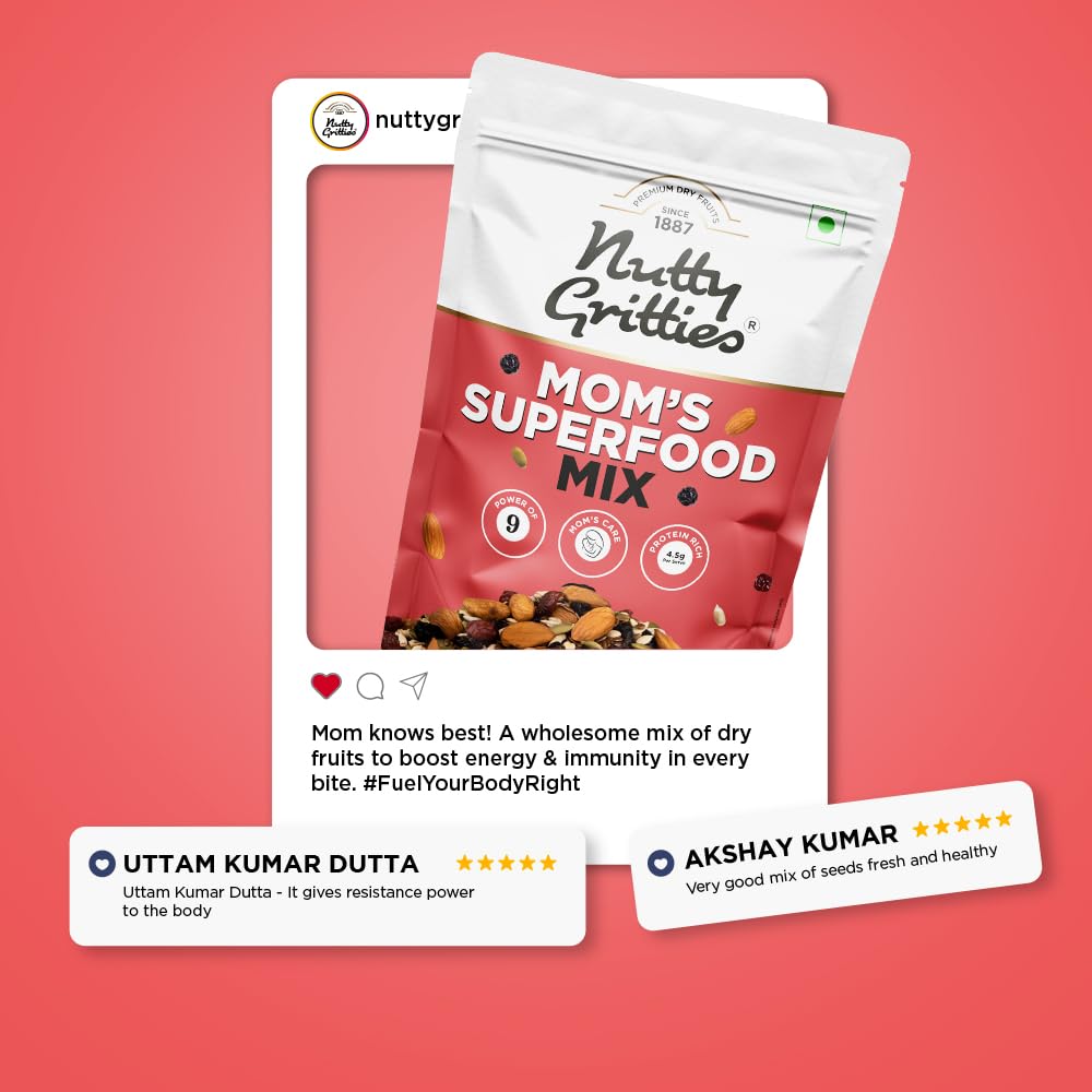 Nutty Gritties Mixed Nuts Dry Fruits - Mom's Superfood Mix - Roasted Almond, Pumpkin, Sunflower, Watermelon, Flax, Raisins, Black Currant, Cranberries, Blueberries, 200g - Image 8