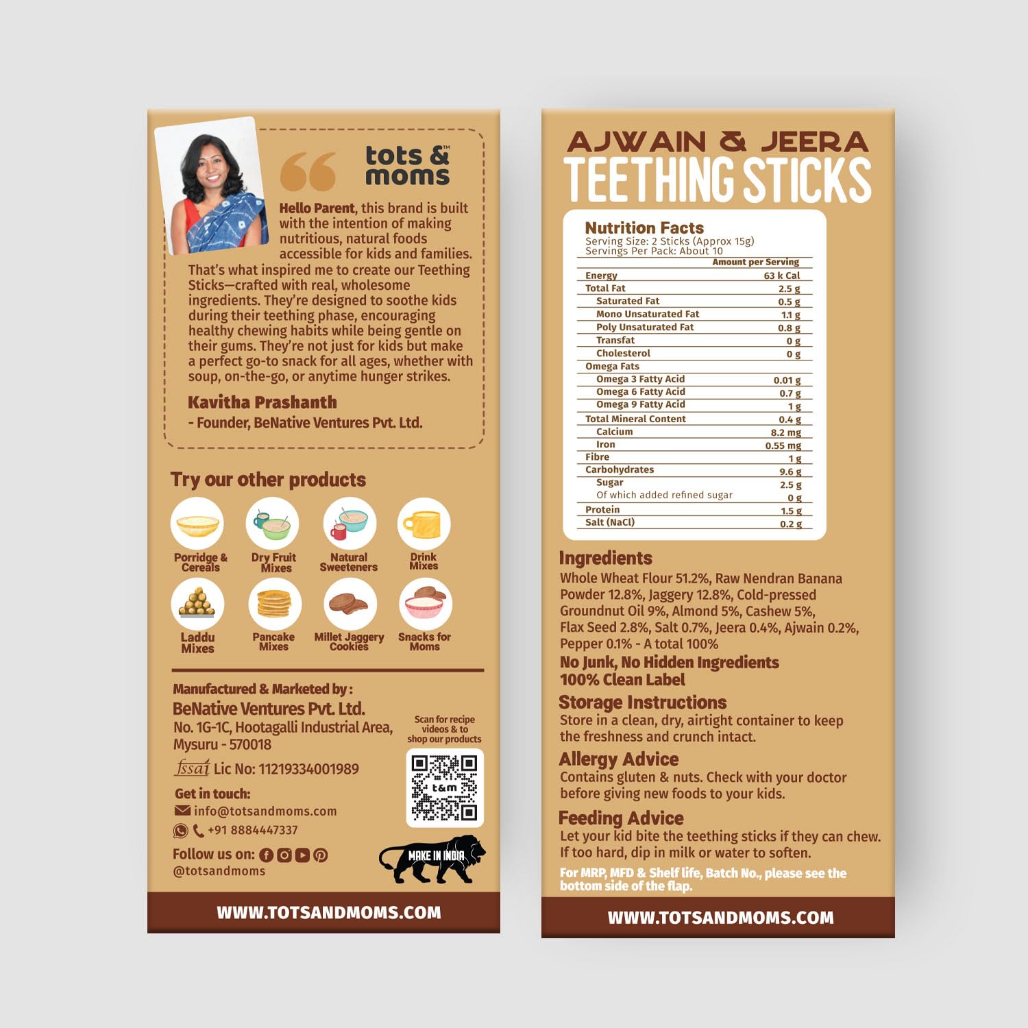 Tots and Moms Teething Sticks - Ajwain & Jeera with Dry Fruits, Nuts & Seeds for Soothing Gums, 150g | No Maida, No Sugar| Kid-Friendly Finger Food Lunch Box Snack - Image 2