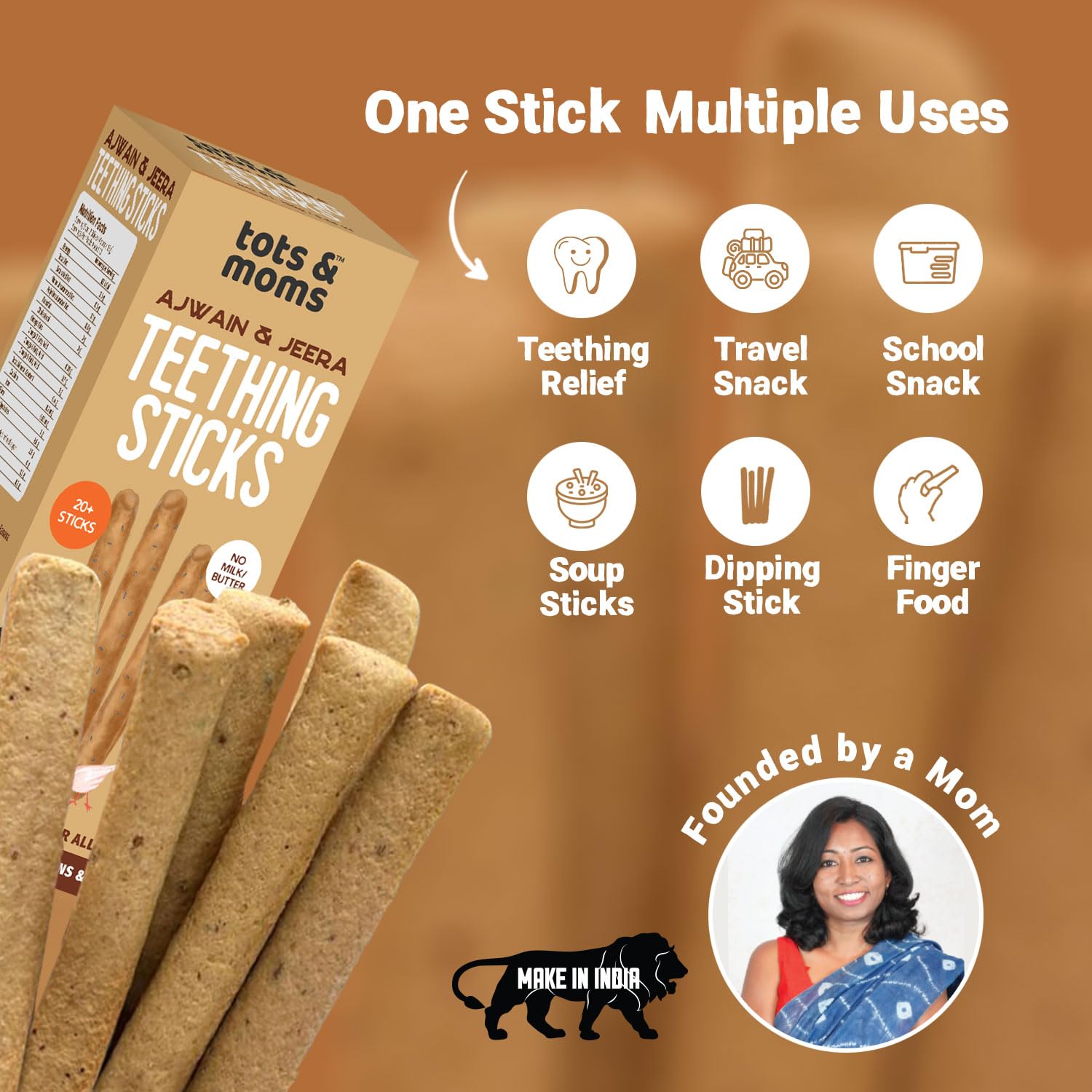 Tots and Moms Teething Sticks - Ajwain & Jeera with Dry Fruits, Nuts & Seeds for Soothing Gums, 150g | No Maida, No Sugar| Kid-Friendly Finger Food Lunch Box Snack - Image 6
